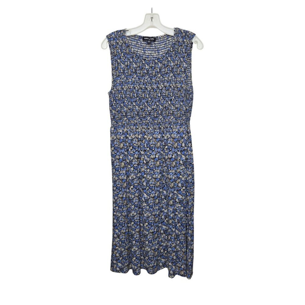 Ditsy Floral Smocked Sleeveless Midi Dress Pockets M Cottagecore Prairie Boho